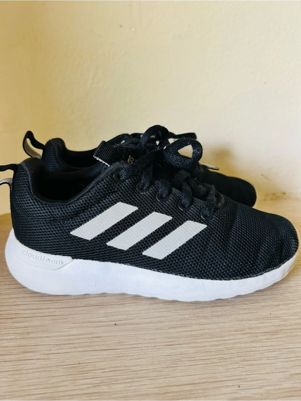 adidas 12 1/2  Kids Black & White Cloudfoam Running Shoes